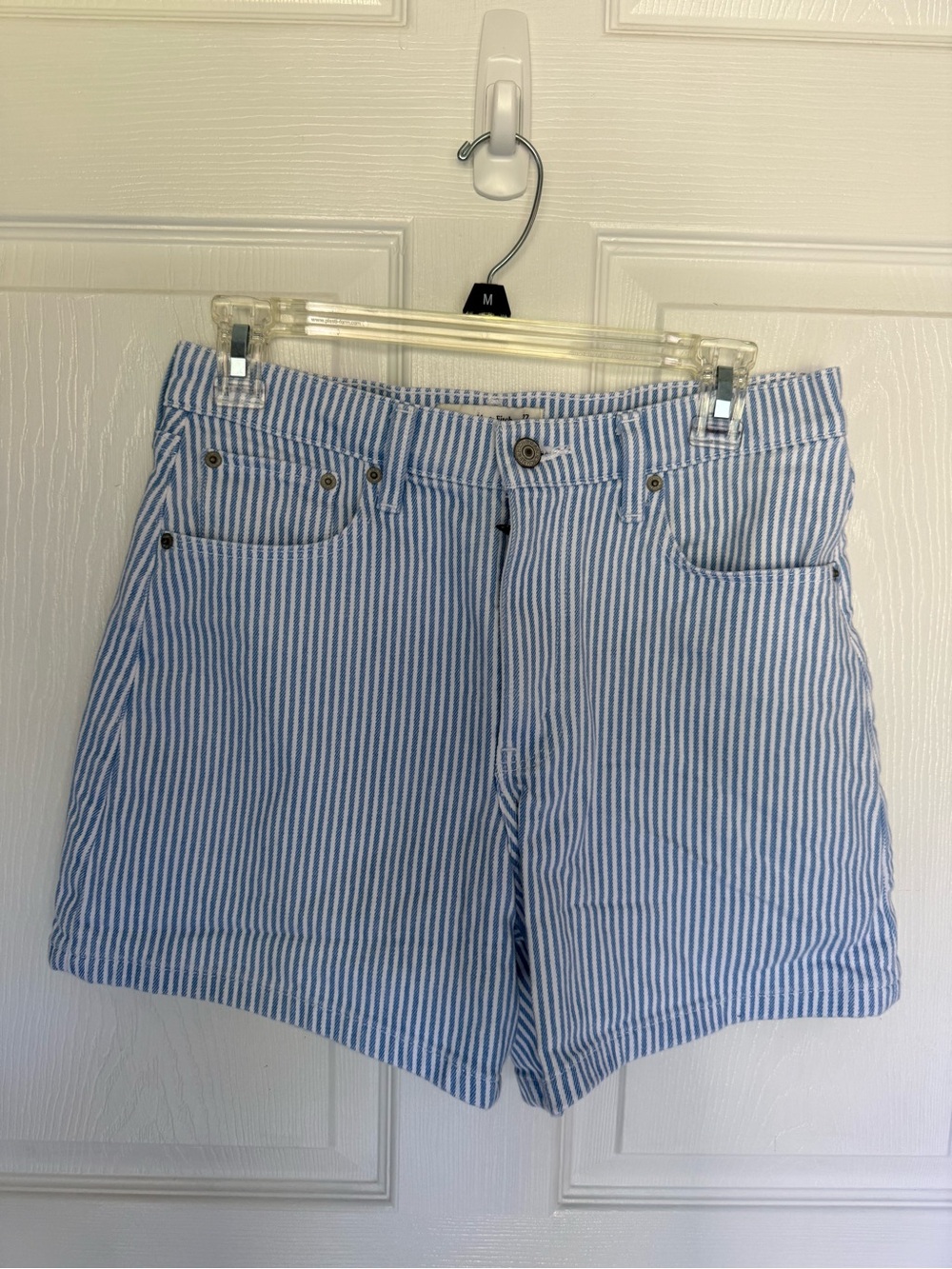 Abercrombie & Fitch Blue and White Striped Dad Short Jean Shorts